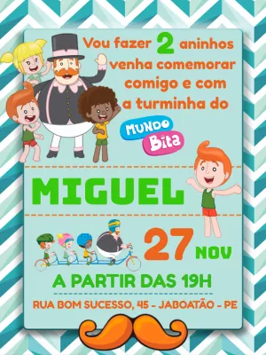 Convite de Aniversário Mundo Bita com a Turminha para Editar