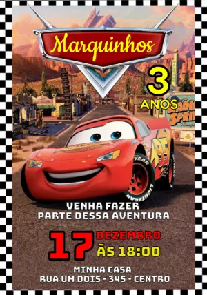 Convite de Aniversário Carros Relâmpago McQueen para Editar