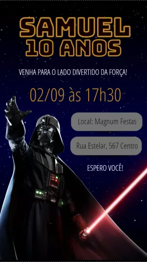 Convite Aniversário Star Wars Darth Vader para Editar Online