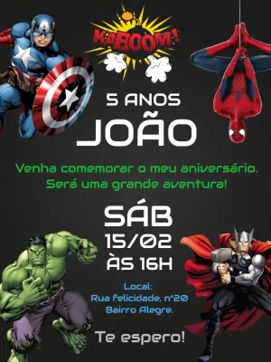 Convite de Aniversário Vingadores para Editar Online