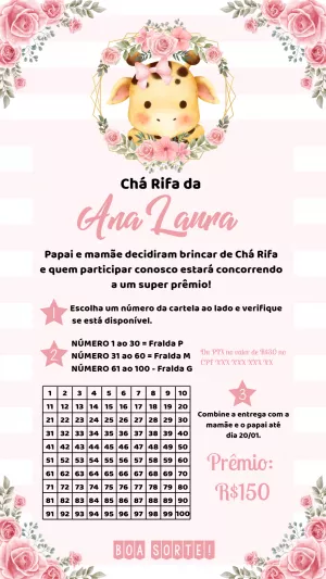 Convite Chá Rifa Girafinha Floral para Editar Online
