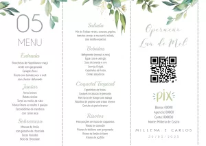 Menu de Casamento Floral Verde para Editar Online