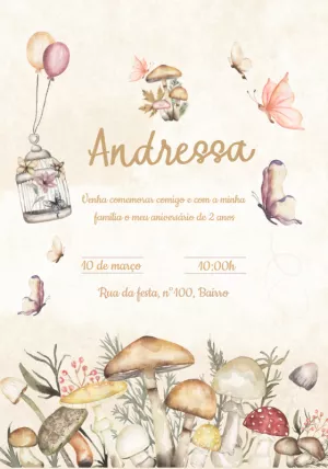 Convite Aniversário Bosque Encantado com Cogumelos para Editar