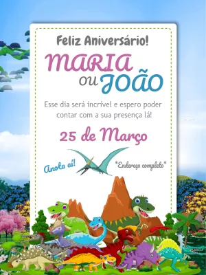 Convite de Aniversário Dinossauro para Editar Online