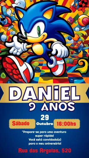 Convite de Aniversário Sonic para Editar Online