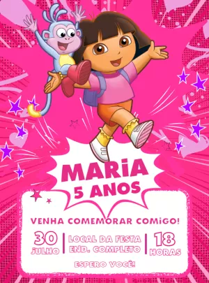 Convite Aniversário Dora Aventureira para Editar Online