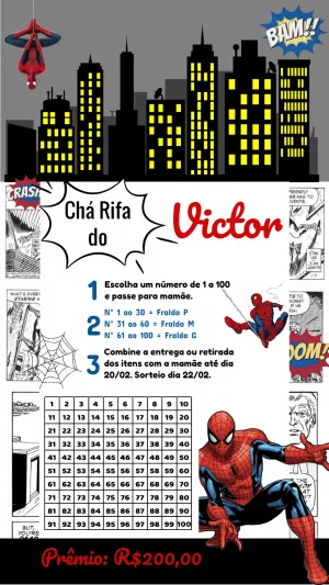 Convite Chá Rifa Homem Aranha Editável para Imprimir