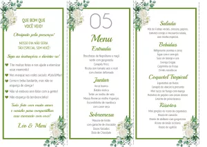 Menu de Casamento Floral Verde para Editar e Imprimir