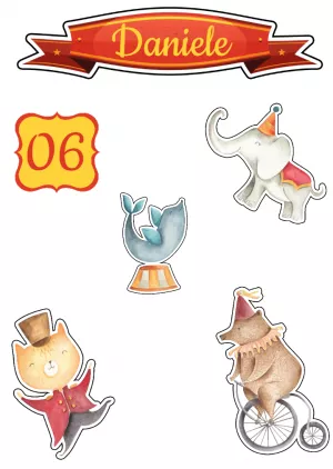 Topo de Bolo Circo com Animais para Editar e Imprimir