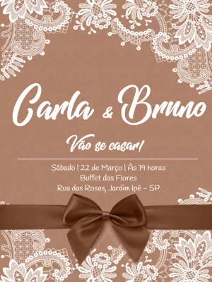 Convite de Casamento Rústico com Renda para Editar Online