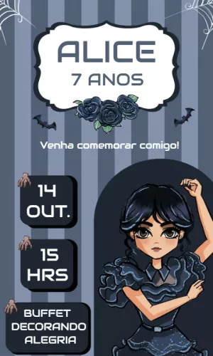 Convite de Aniversário Wandinha Addams para Editar Online