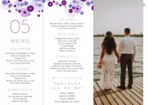 Menu de Casamento Floral com Foto para Editar Online
