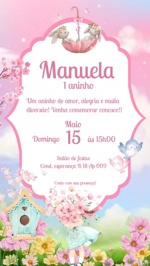Convite Aniversário Jardim Encantado com Coelhinhas para Editar