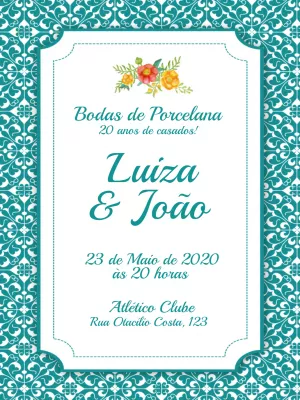 Convite Bodas de Porcelana com Azulejo para Editar Online