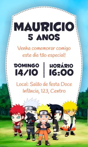 Convite de Aniversário Naruto com Personagens para Editar Online