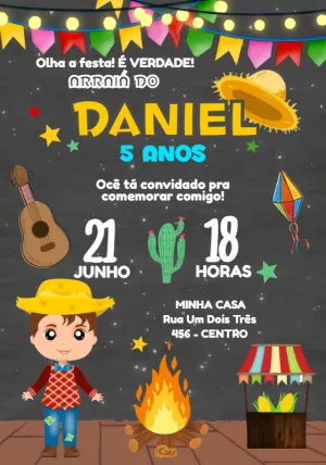 Convite Aniversário Festa Junina com Menino para Editar
