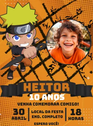 Convite Aniversário Naruto Chibi com Foto para Editar Online