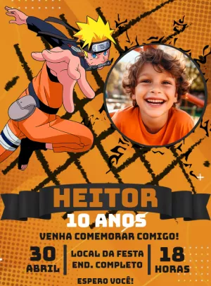 Convite de Aniversário Naruto com Foto para Editar Online