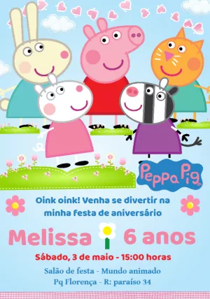 Convite Aniversário Peppa Pig com Amigos para Editar Online