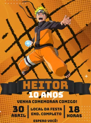 Convite Aniversário Naruto Editável para Enviar Online