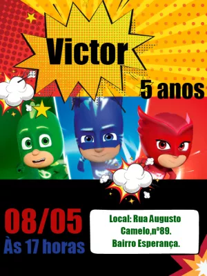 Convite de Aniversário PJ Masks Editável Online