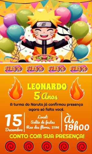 Convite de Aniversário Naruto com Personagem para Editar Online