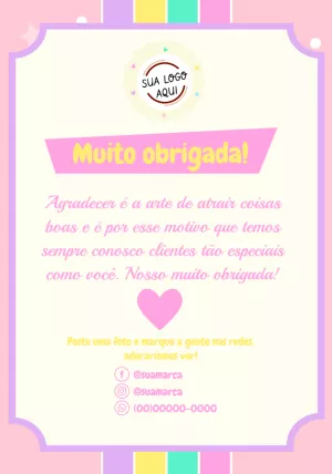 Cartão de Agradecimento pela Compra em Cores Pastéis para Editar