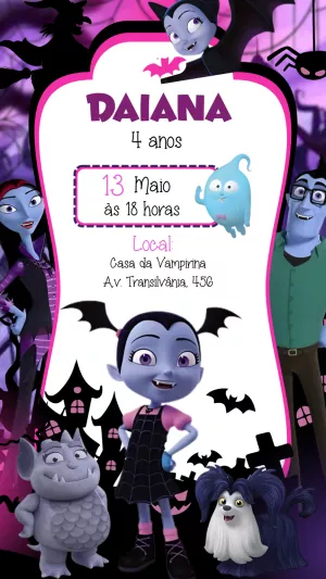 Convite Aniversário Vampirina para Editar e Personalizar Online