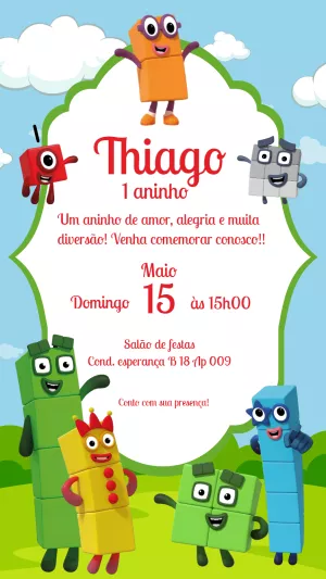 Convite de Aniversário Number Blocks para Editar Online