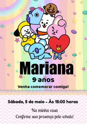 Convite de Aniversário BT21 com Personagens para Editar Online