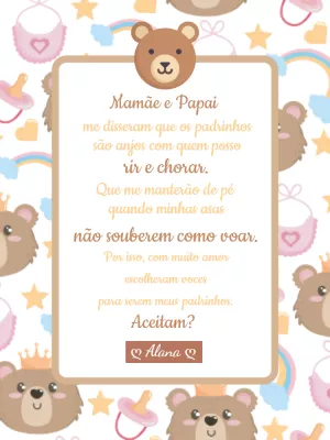 Convite para Padrinhos Tema Ursinho para Editar Online