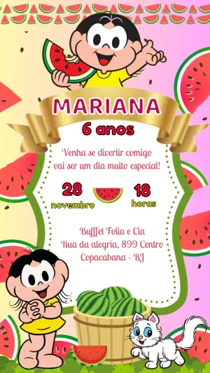 Convite de Aniversário Magali Melancia para Editar Online