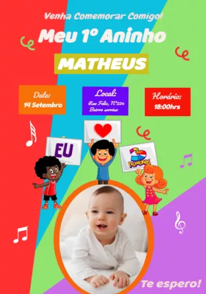 Convite Aniversário Três Palavrinhas com Foto para Editar