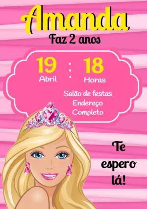 Convite Aniversário Barbie Princesa para Editar Online