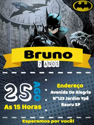 Convite de Aniversário Batman para Editar e Imprimir Online