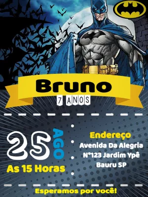 Convite de Aniversário Batman Editável Online para Imprimir
