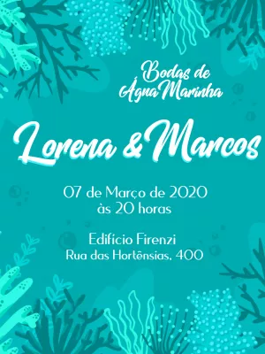 Convite Bodas de Água Marinha Tema Mar para Editar Online