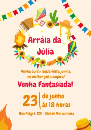 Convite de Aniversário Festa Junina Caipira para Editar Online
