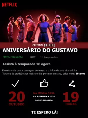 Convite Aniversário Stranger Things com Personagens para Editar