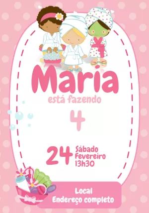 Convite de Aniversário Spa com Meninas para Editar Online