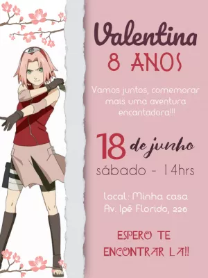 Convite de Aniversário Sakura Naruto para Editar Online