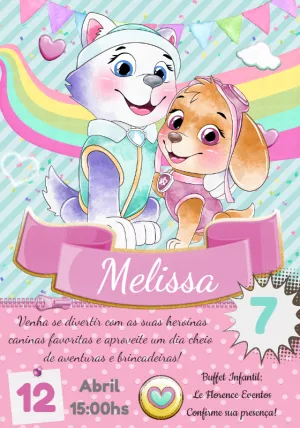 Convite Patrulha Canina Rosa com Skye e Everest para Editar