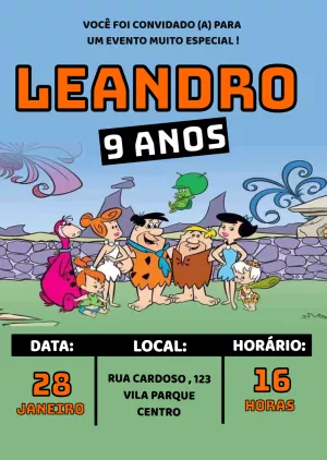 Convite de Aniversário The Flintstones para Editar Online