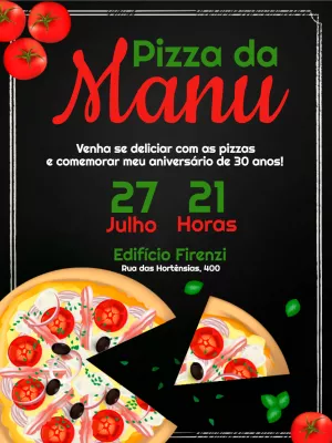 Convite de Aniversário Tema Pizza para Editar Online