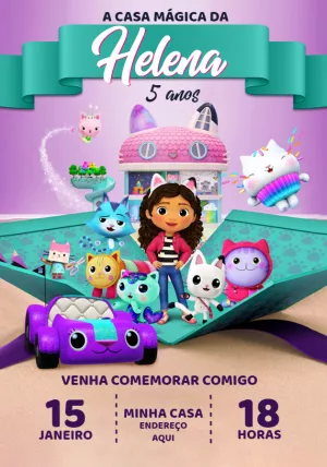 Convite Aniversário A Casa Mágica da Gabby para Editar Online