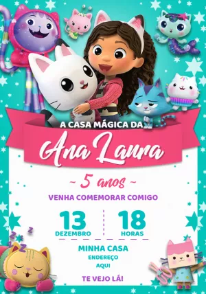 Convite de Aniversário A Casa Mágica da Gabby para Editar Online