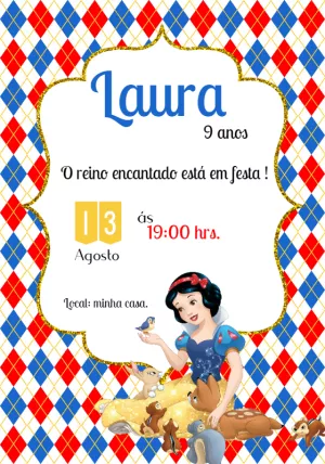 Convite de Aniversário Branca de Neve para Editar Online