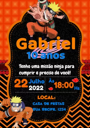 Convite de Aniversário Naruto com Personagem para Editar Online
