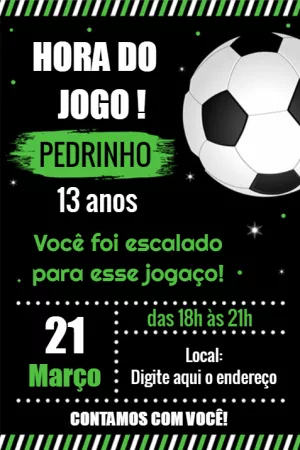 Convite de Aniversário Futebol com Bola para Editar Online e Imprimir