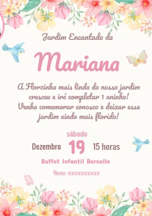 Convite de Aniversário Jardim Encantado Floral para Editar Online